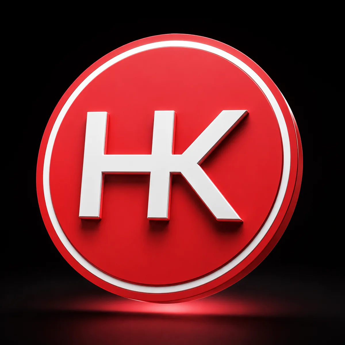 Umslag smáskífunnar HK, rautt merki með hvítum stöfum HK.
